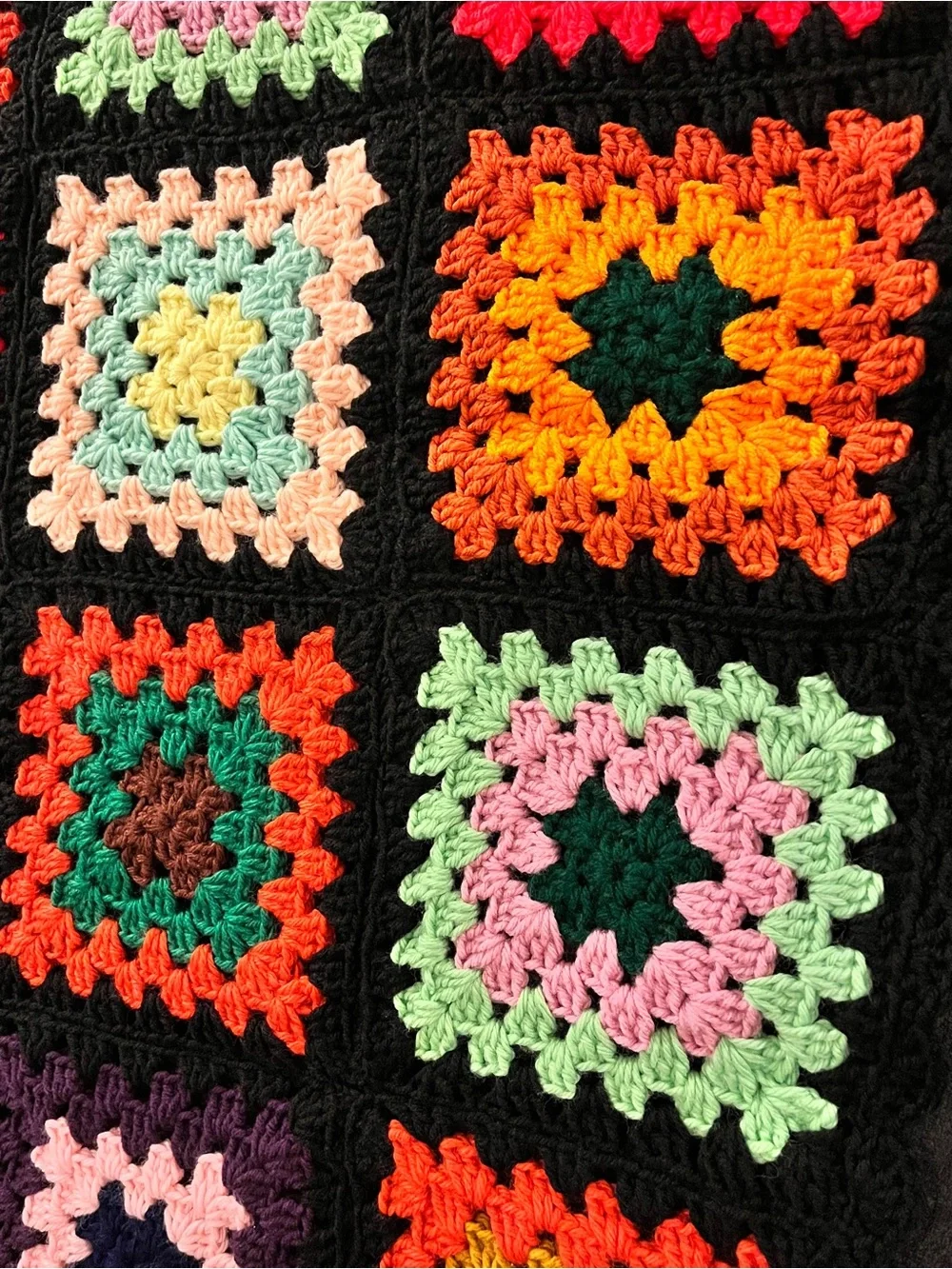 Handmade Multicolor Crochet Granny Square Quilt - Home Bedding